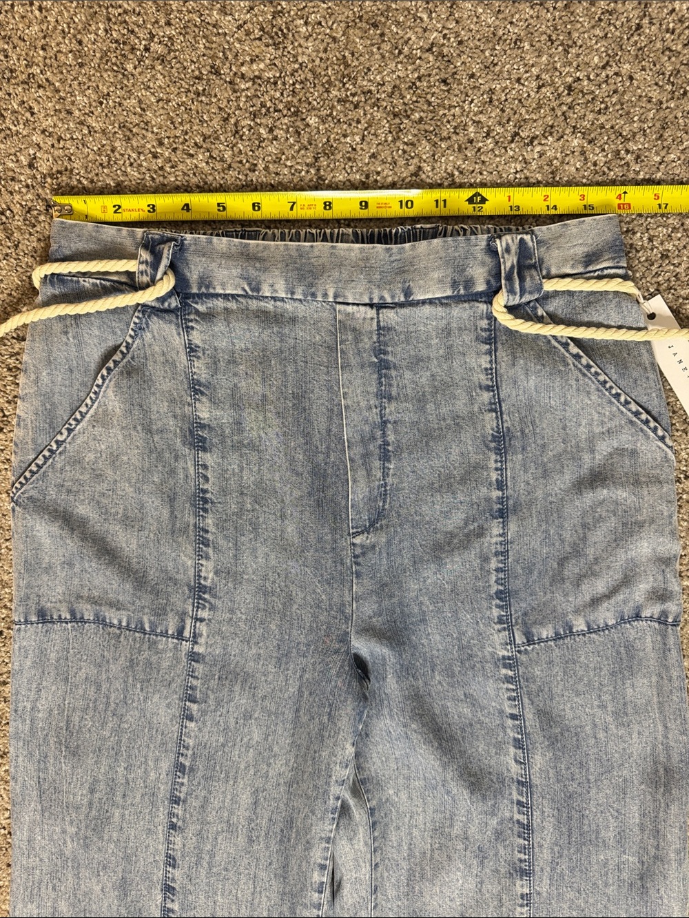 Jane + Delancey Light Blue Pull On Pant with Cord Belt & Elastic Back - Picture 2 of 13